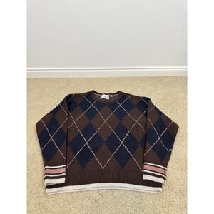 Scotch & Soda Sweater Womens Medium Brown Argyle Crewneck Knit Pullover Preppy